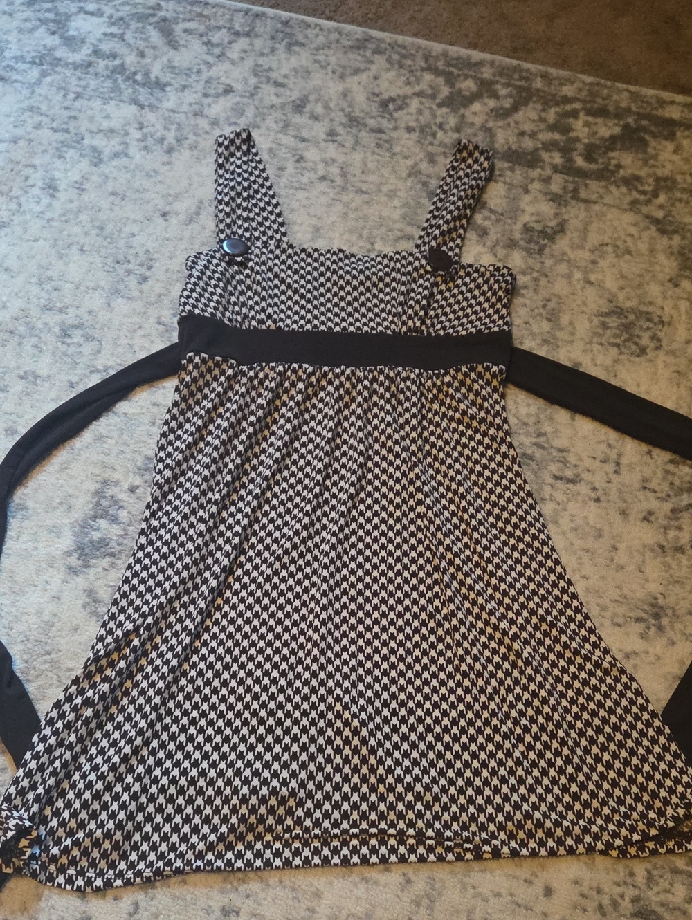 My Michelle Black and White Houndstooth Mini Dress with Waist Tie
